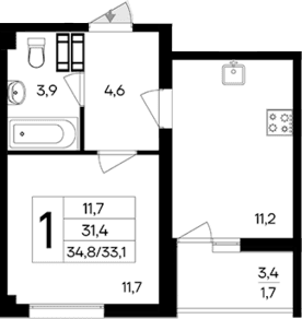 1-комн., 31.4 м²