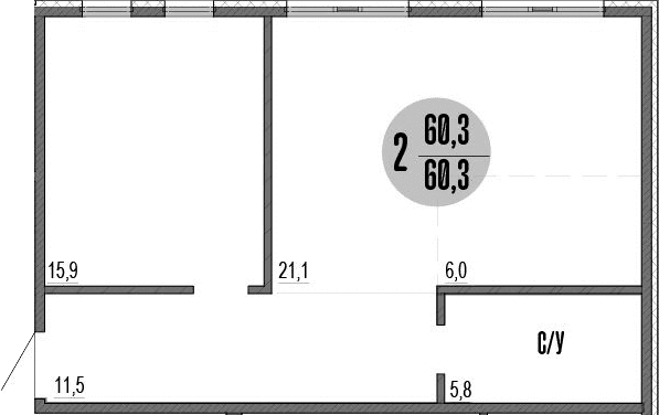 2-комн., 60.3 м²