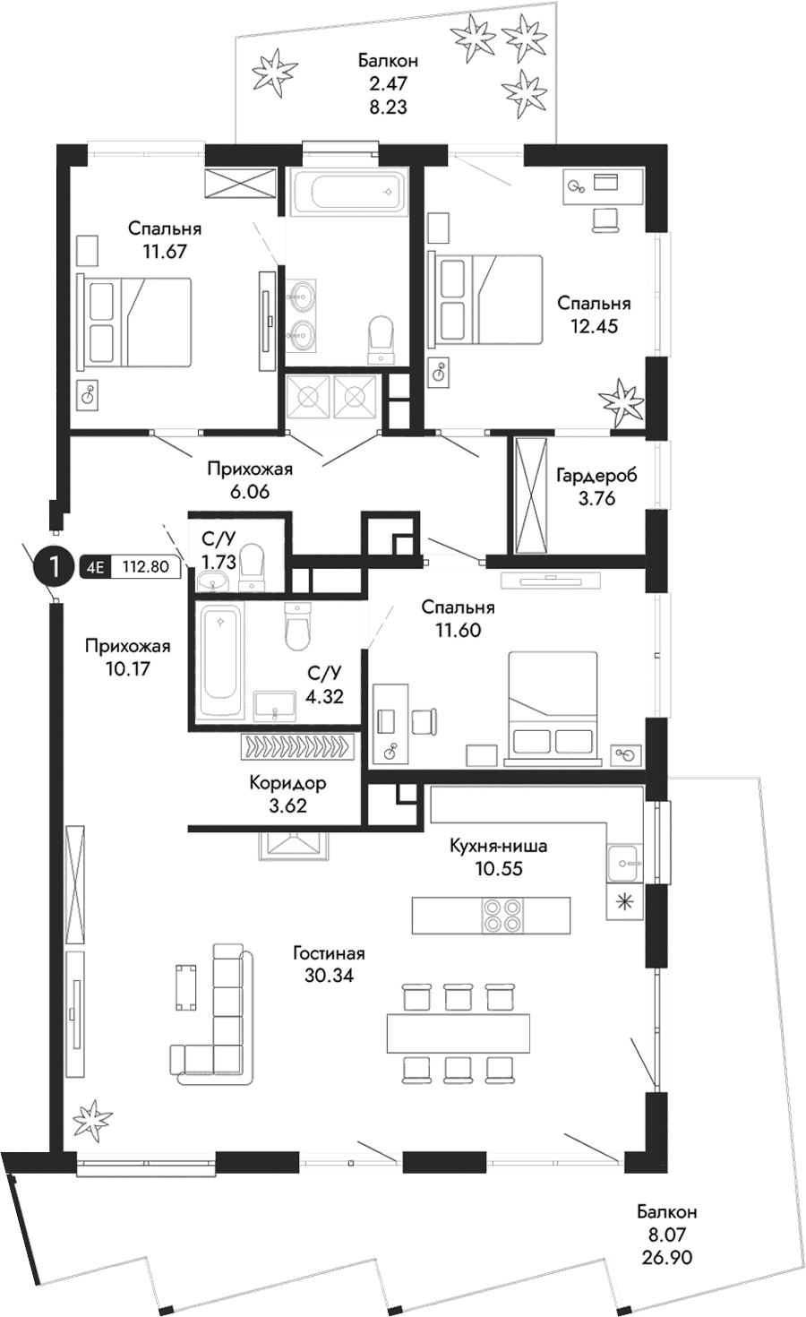 4-комн., 112.26 м²