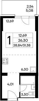 Студия, 28.84 м²