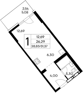 Студия, 28.83 м²