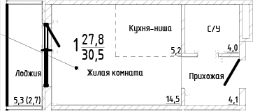 Студия, 27.8 м²
