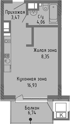 Студия, 32.81 м²
