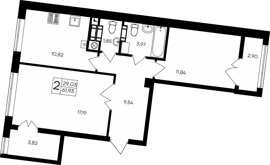 2-комн., 59.03 м²
