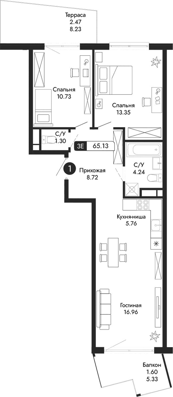 3-комн., 61.06 м²