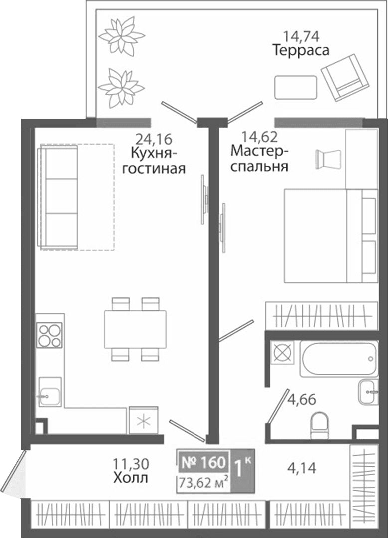 1-комн., 58.88 м²