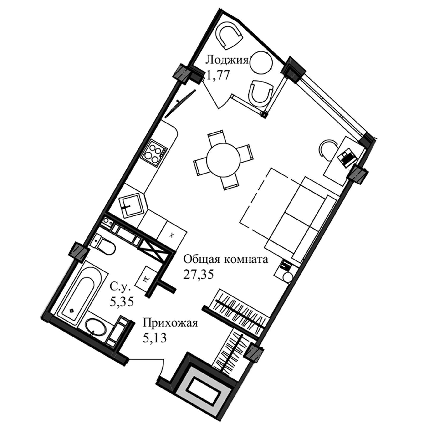 Студия, 39.33 м²