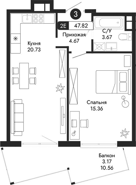 2-комн., 44.65 м²