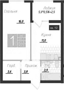 1-комн., 38.3 м²