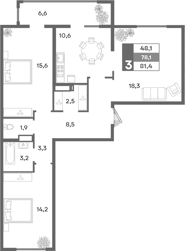 3-комн., 78.1 м²