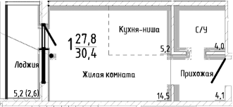 Студия, 27.8 м²
