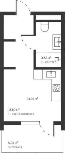 Студия, 19.51 м²