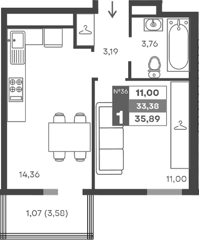 1-комн., 32.31 м²