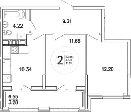 2-комн., 47.73 м²