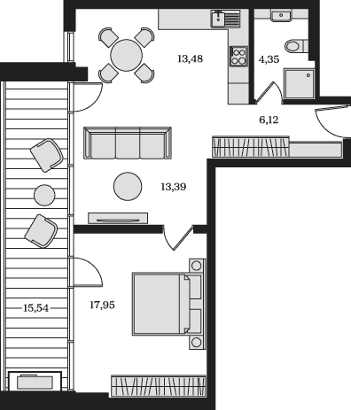 2-комн., 55.3 м²