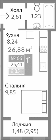 Студия, 23.93 м²