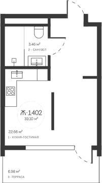 Студия, 26.12 м²