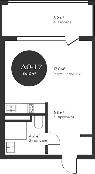 Студия, 27.9 м²