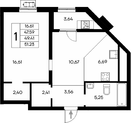 1-комн., 47.59 м²