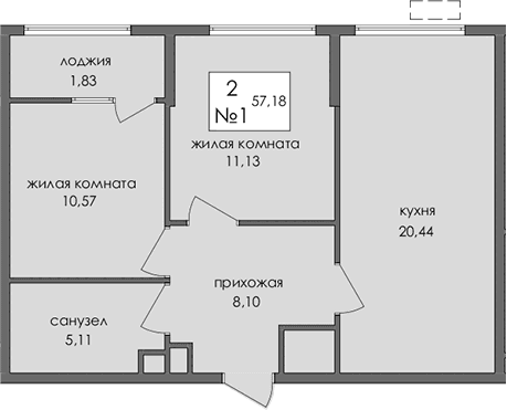 2-комн., 55.35 м²