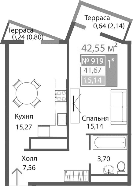 1-комн., 39.61 м²