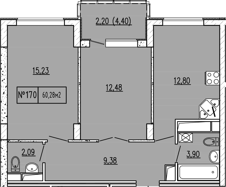 2-комн., 55.88 м²