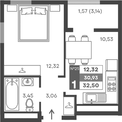 1-комн., 29.36 м²