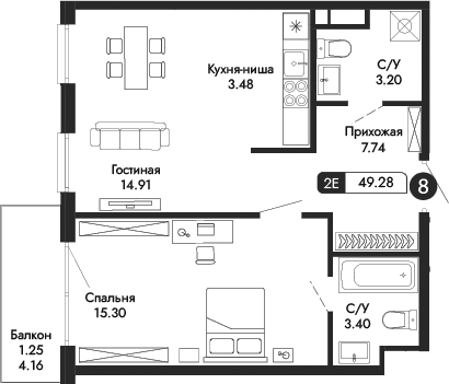 2-комн., 48.03 м²