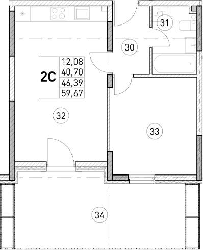 1-комн., 40.7 м²