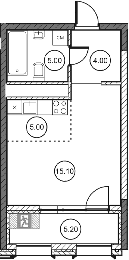Студия, 28.9 м²