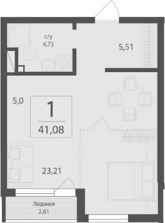 Студия, 38.47 м²