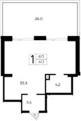 Студия, 41.1 м²
