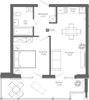 2-комн., 40.47 м²