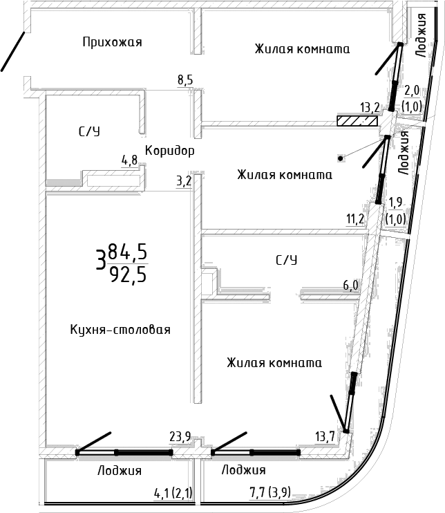 3-комн., 84.5 м²