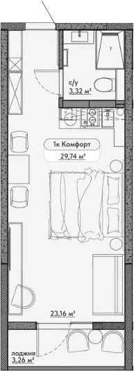 Студия, 26.48 м²