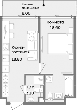 1-комн., 40.5 м²