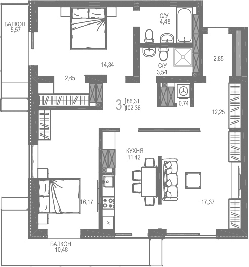 3-комн., 86.31 м²