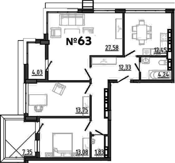 2-комн., 85.26 м²