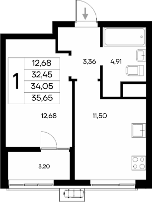 1-комн., 32.45 м²