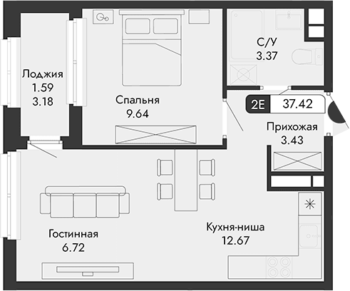 2-комн., 35.83 м²