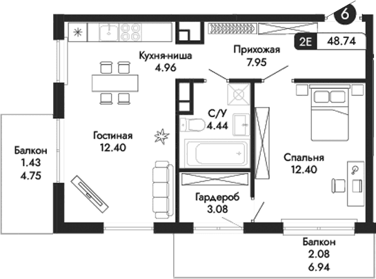 2-комн., 45.23 м²