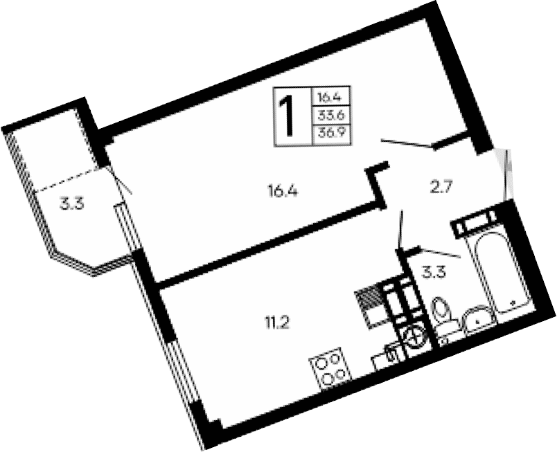 1-комн., 33.6 м²