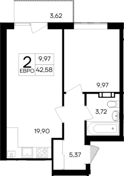 2-комн., 38.96 м²