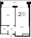 1-комн., 44.2 м²
