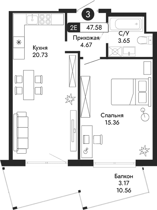 2-комн., 44.41 м²