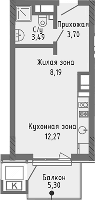 Студия, 27.65 м²