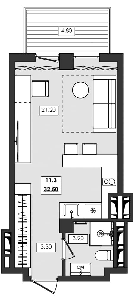 Студия, 27.7 м²