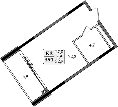 Студия, 27 м²