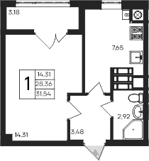 1-комн., 28.36 м²