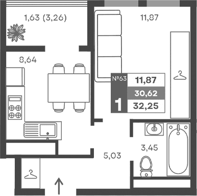 1-комн., 28.99 м²